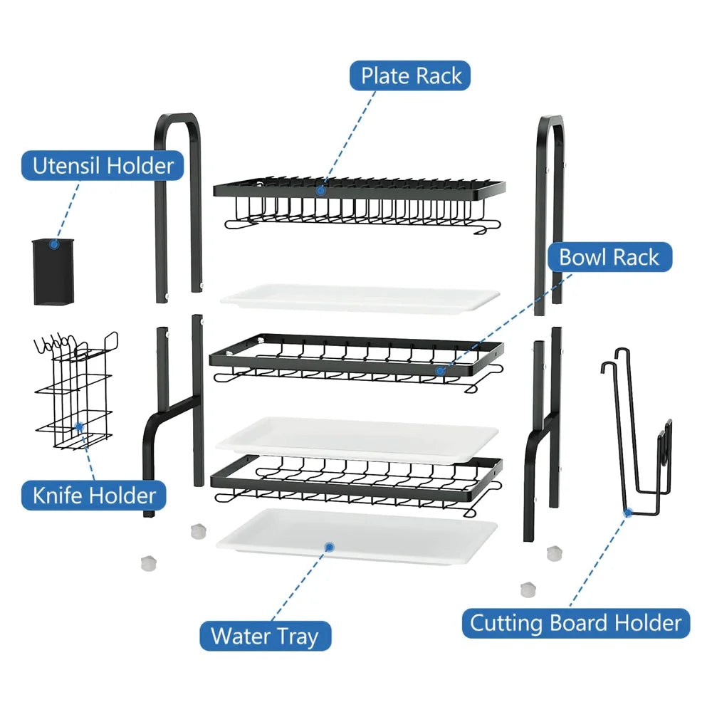 3-Tier Dish Drying Rack with Drainboard | Large Capacity | Rust-Proof Kitchen Organiser