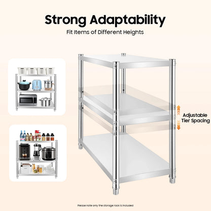 3-Tier Stainless Steel Kitchen Shelf | Adjustable Microwave & Storage Rack
