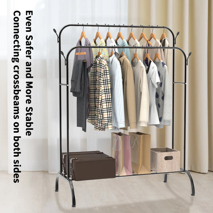 Heavy Duty Clothes Rail, 150 CM Metal Clothes Rack with Hooks, Bottom Rack, Holds up to 42 KG, Portable Hanging Rail for Coats