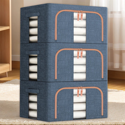 Set of 3 Foldable Fabric Storage Boxes with Metal Frame | Large Capacity Clothes Organiser