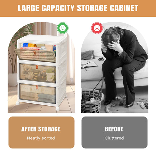 3/4/5 Tier Stackable Plastic Storage Boxes with Lid and Wheels, Sturdy PP Material, 39x28x59/78.5/98cm, Easy to Assemble