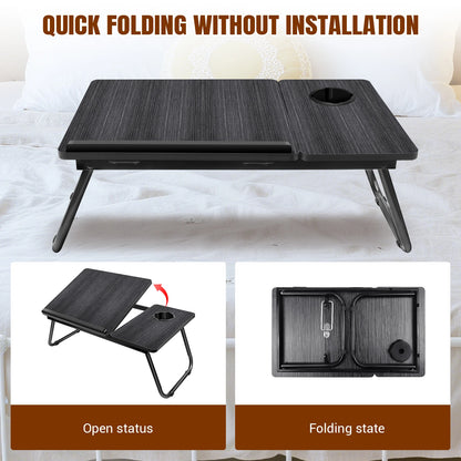 Laptop Bed Table with Foldable Legs & Cup Slot | Breakfast Tray & Reading Stand