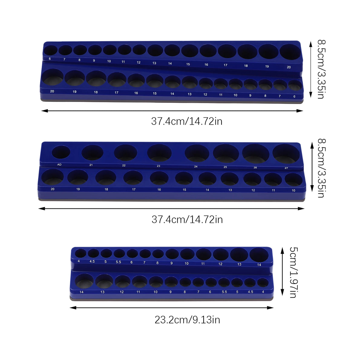 3PCS Magnetic Socket Organizer Magnetic Socket Holder Socket Tray Hold Capacity 68 Pieces