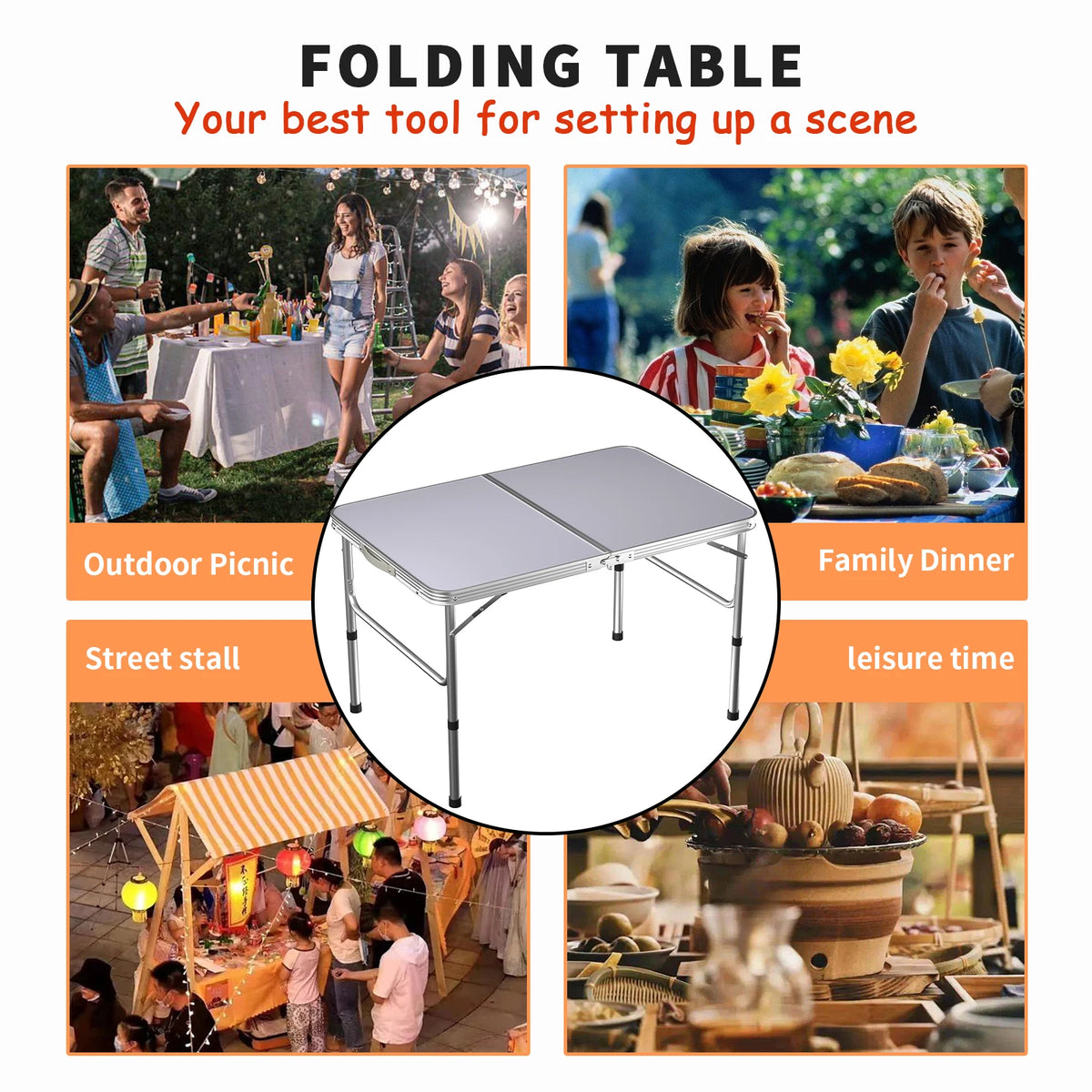 Portable Folding Table | 90cm | Lightweight Steel & Aluminium | Non-Slip Feet