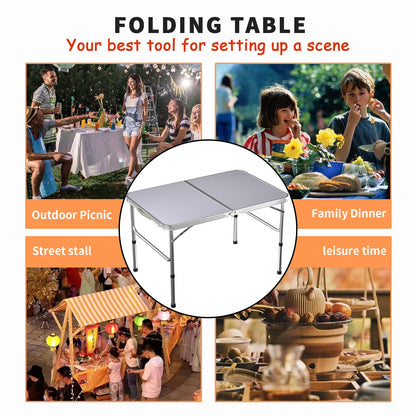3FT/90cm Folding Table Lightweight Portable Camping Table, Non-Slip Rubber feet , Premium Quality Steel Aluminium Foldable Table