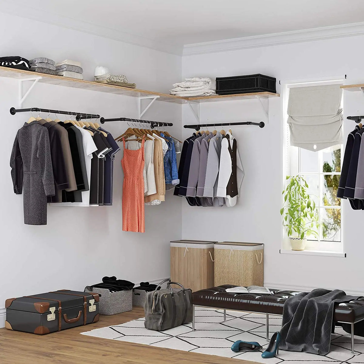 Wall-Mounted Industrial Pipe Clothing Rail | 92cm | 20kg | With 4 Hooks