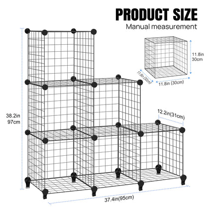 VickyHome 6/12 Cubes Wire Metal Grid Stackable Storage Shelves Multifunctional DIY Bookshelf and Shelving Unit for Home Office