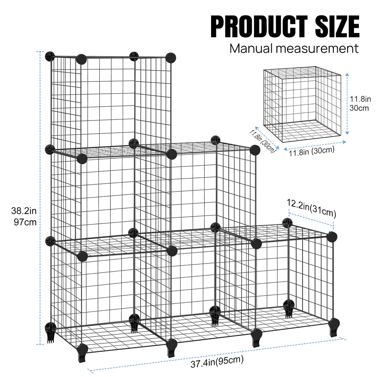 VickyHome 6/12 Cubes Wire Metal Grid Stackable Storage Shelves Multifunctional DIY Bookshelf and Shelving Unit for Home Office