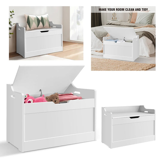 Wooden Storage Box with Lid Bench, 2-in-1 Toy and Blanket Box for Playroom or Bedroom, Large Capacity,Safety Hinges