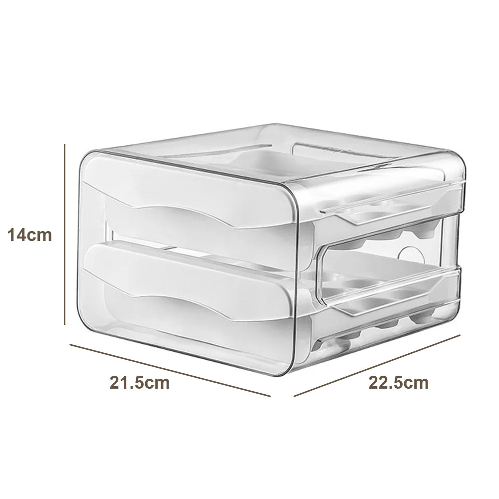 Double-Layer Pull-Out Egg Storage Box | 32 Compartments | Fridge Organiser