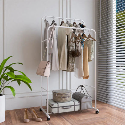 Heavy Duty Double Rail Clothes Rack with Lower Storage Shelf