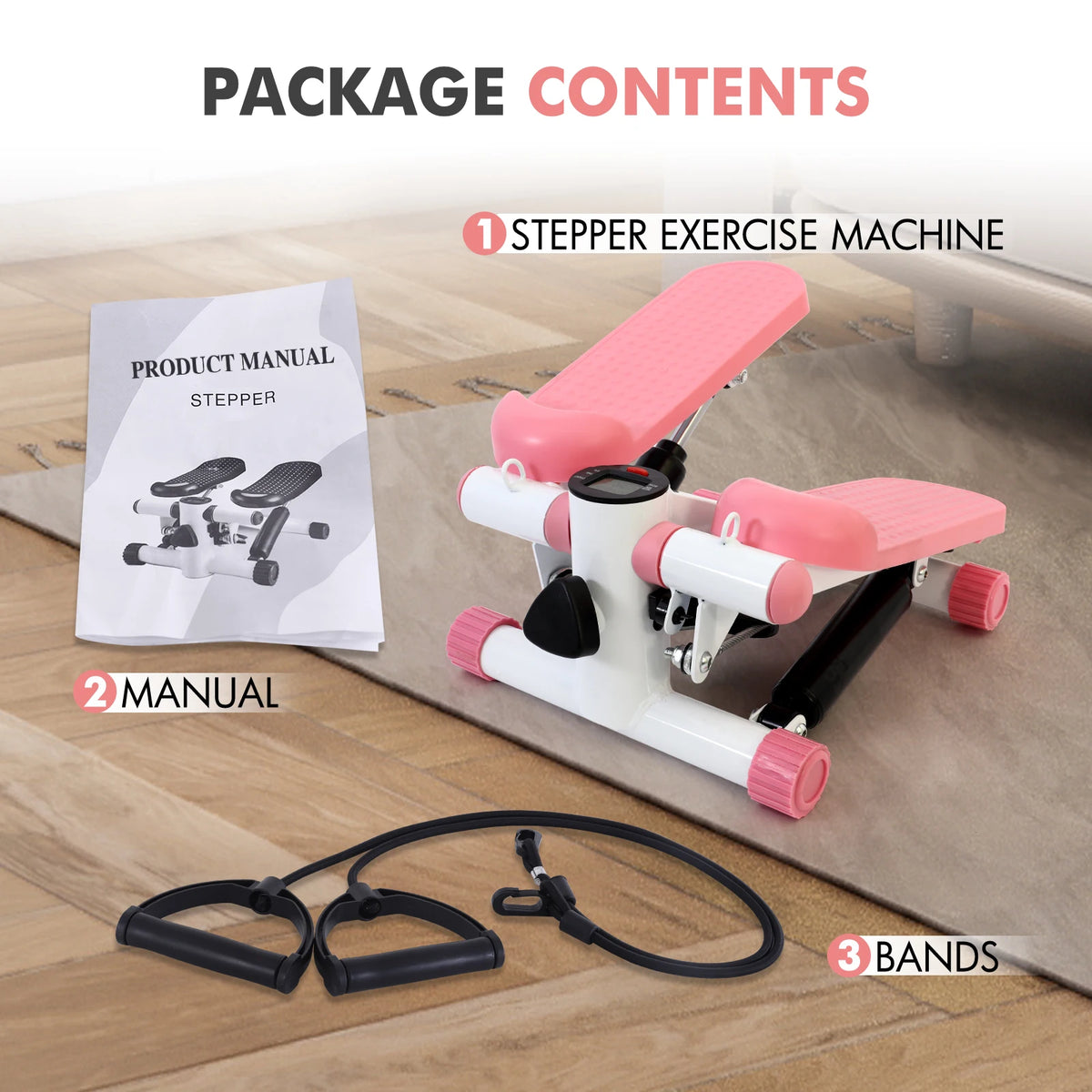 Mini Stepper Silent Exercise Twist Stair Stepper Workout Exercise Equipment 330lbs with Resistance Bands Digital Display