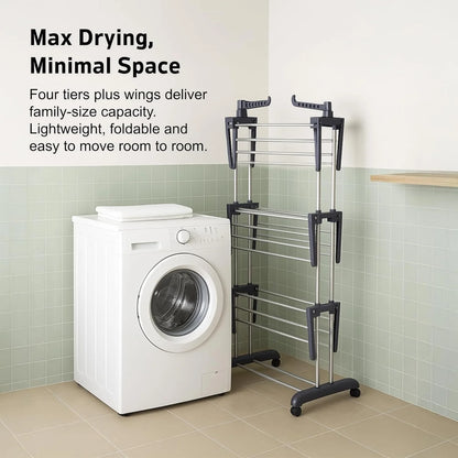 4-Tier Foldable Clothes Airer Rack – Indoor & Outdoor