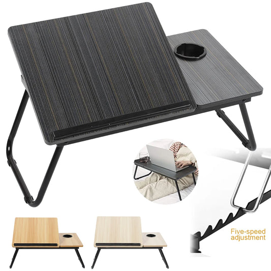 Foldable Height-Adjustable Laptop Bed Table with Cup Holder | 30kg Capacity