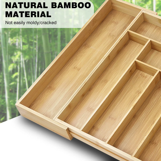 Bamboo Cutlery Drawer Tray | Expandable 32–52cm | 6–8 Compartments