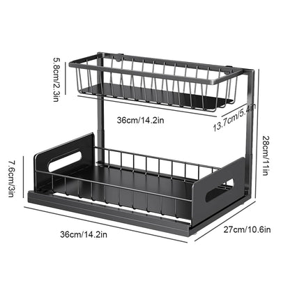 2 Tier Storage Rack Pull Out Under Sink Organizer Spice Racks Multi-purpose Storage Shelves for Kitchen Bathroom