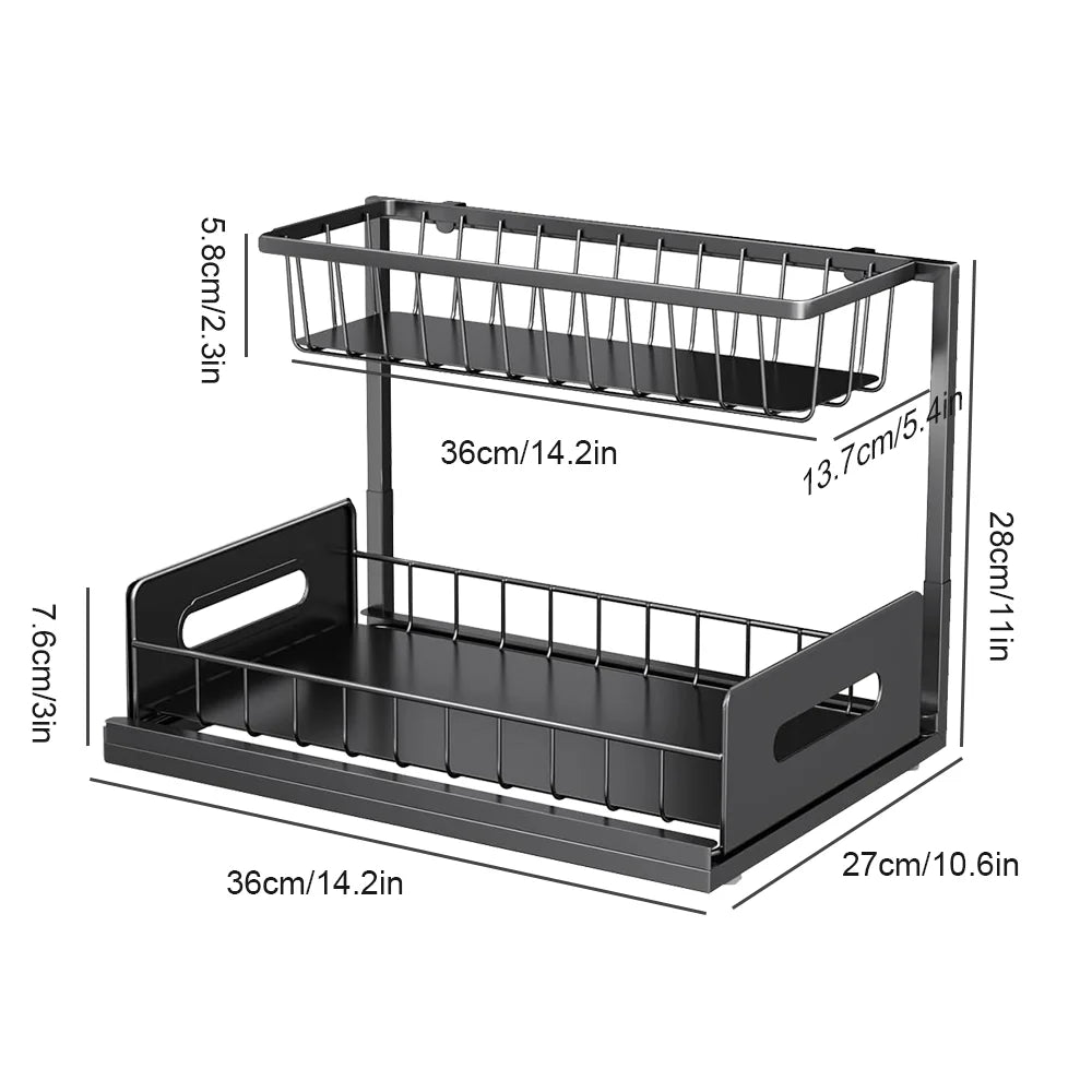 2-Tier Pull-Out Under-Sink & Spice Rack Organiser | Multi-Purpose Storage Shelf