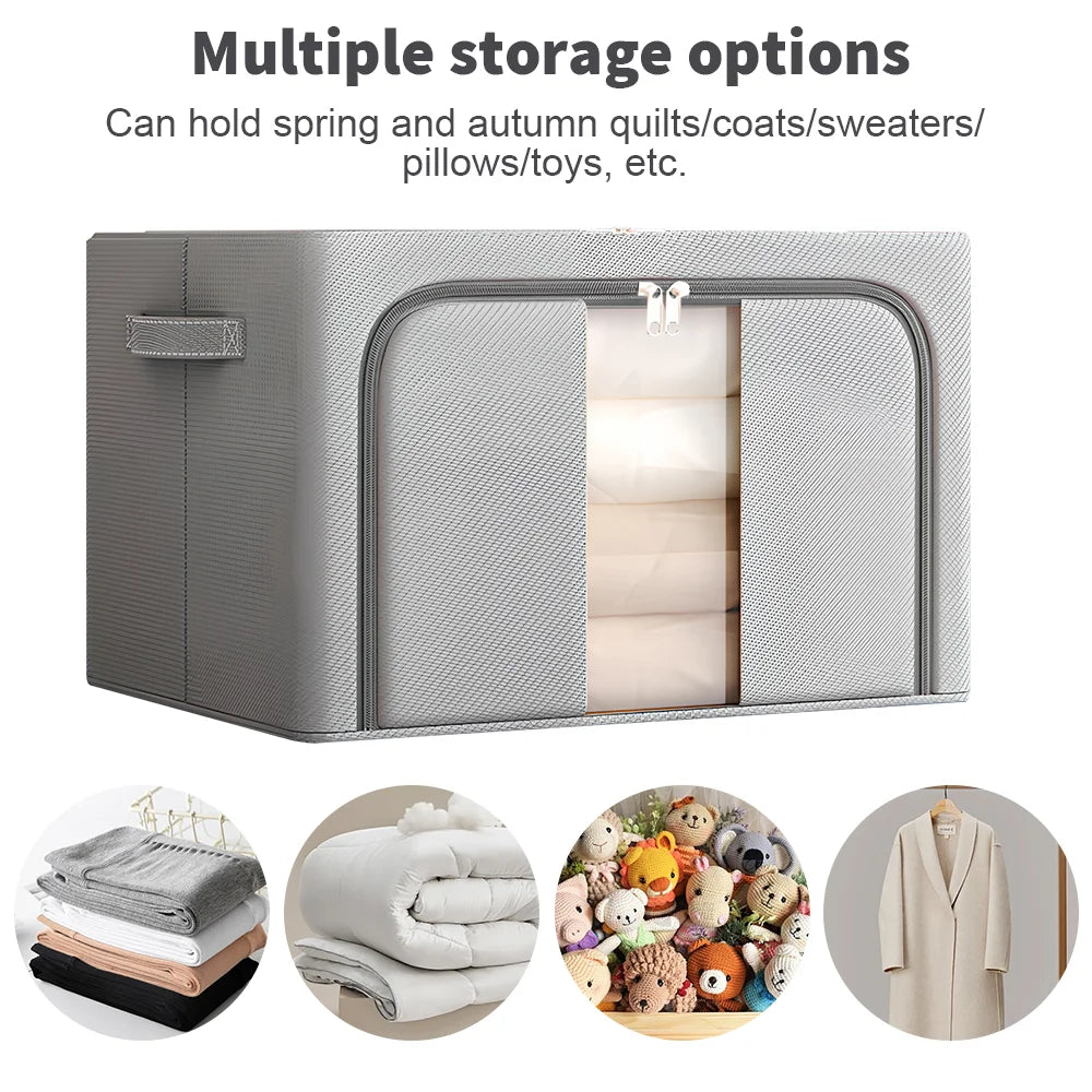 1-6pcs 66L Collapsible Storage Bin Made from Durable Fabric with Steel Frame