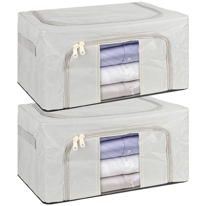 Set of 2 Foldable Oxford Cloth Storage Bags | 24L | Steel Frame | Clothes & Bedding Organiser