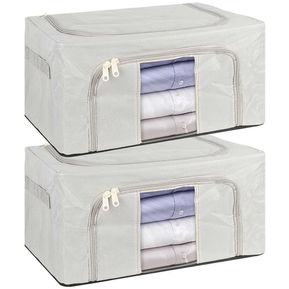 2pc Storage Bag 24L Large Box with Metal Frame Oxford Foldable Comforter Duvet Seasonal Clothes Toy Storage Bin Closet