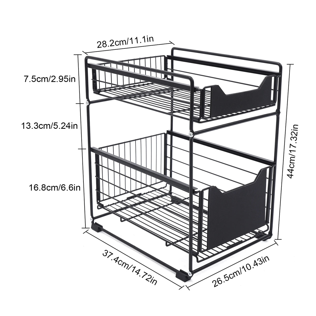 2-Tier Pull-Out Under-Sink Cabinet Organiser | Adjustable Slide-Out Drawer