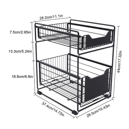 2-Tier Pull-Out Under-Sink Cabinet Organiser | Adjustable Slide-Out Drawer