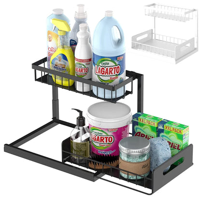 2 Tier Storage Rack Pull Out Under Sink Organizer Spice Racks Multi-purpose Storage Shelves for Kitchen Bathroom