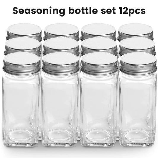 Glass Spice Jars with Labels, Funnel & Brush – 12 Pack, 120ml