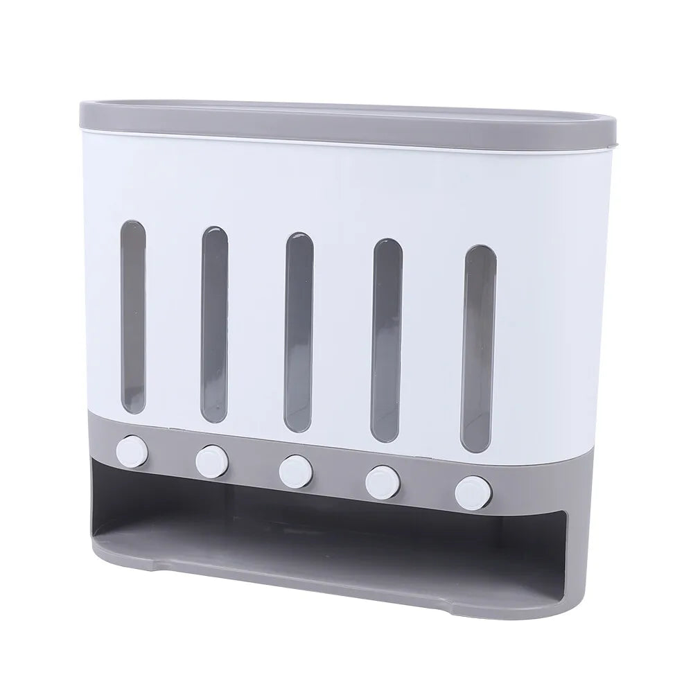 Wall-Mounted Dry Food Storage Dispenser 9Kg Capacity Airtight Cereal & Grain Organizer with Removable Compartments