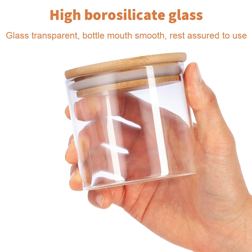 10-Piece Glass Storage Jar Set with Bamboo Lids | 250ml & 350ml | Pantry & Kitchen Organiser