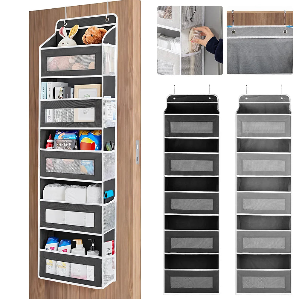 Over-Door Hanging Organiser | 5 Large + 10 Mesh Pockets | 146cm