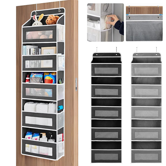 Over-Door Hanging Organiser | 5 Large + 10 Mesh Pockets | 146cm