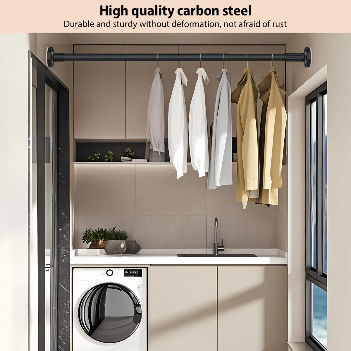 Adjustable Wardrobe Rail,Extendable Curtain Rod for Windows & Showers, Closet Hanging Rails for Clothes Wardrobe Bathroom