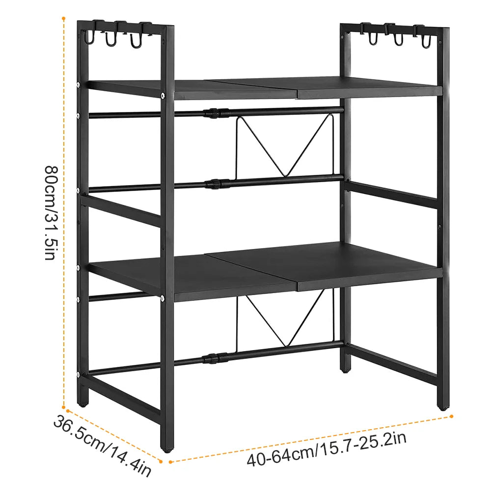 Retractable 2-Tier Microwave & Seasoning Shelf | Expandable 40–64cm