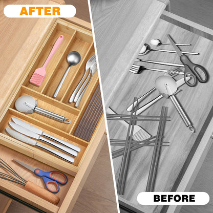 Expandable Bamboo Cutlery Tray – 6 to 8 Compartments