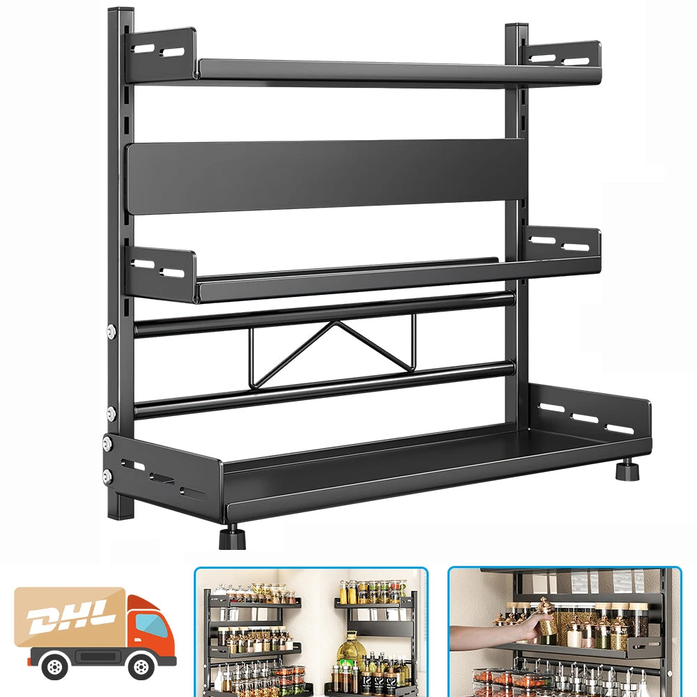 Kitchen Shelves Kitchen Storage Rack 3 Tier Spice Storage Jar Organization Cupboard Seasoning Storage Rack Kitchen Accessories
