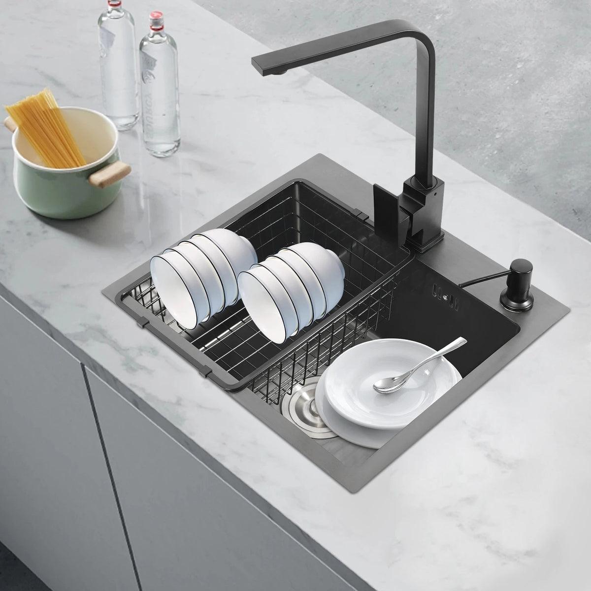 Black Stainless Steel Kitchen Sink with Faucet & Soap Dispenser | Nano-Coated