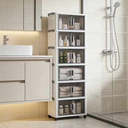 Foldable Double-Door Wardrobe Cabinet | 6 Shelves | Dustproof | 117cm
