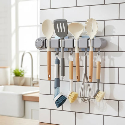 No-Drill Wall-Mounted Broom & Mop Holder - Bathroom Storage Rack for Mops, Brooms & Cleaning Supplies