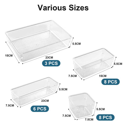25-Piece Clear Drawer Organiser Set | Plastic Divider Bins for Desk, Bedroom & Kitchen