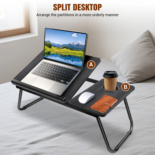 Laptop Bed Tray with Foldable Legs, Cup Slot & Reading Holder