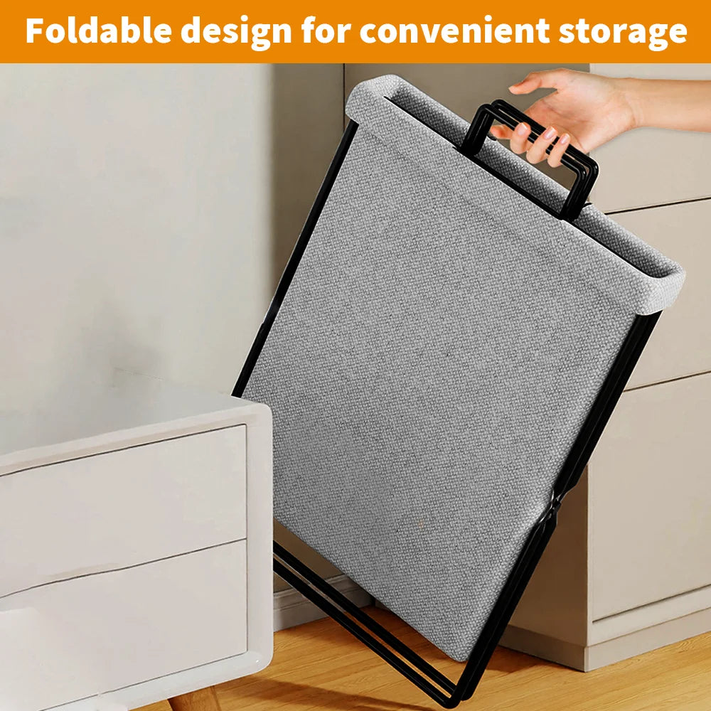 Foldable Laundry Basket Hamper with Lid & Metal Frame