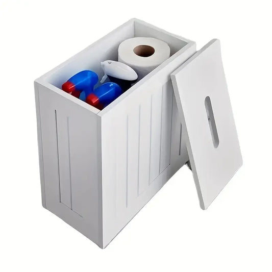 Slim Bathroom Storage Cabinet | Toilet Roll & Toiletry Tidy Box | White