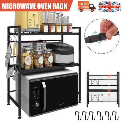 Expandable Multi-Tier Countertop Microwave & Seasoning Shelf
