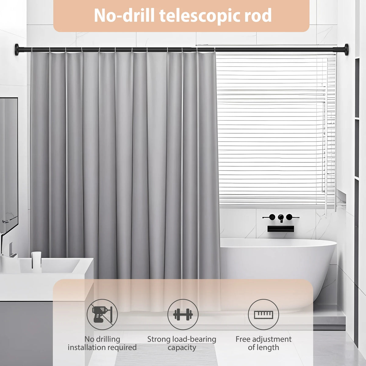 Adjustable Wardrobe Rail,Extendable Curtain Rod for Windows & Showers, Closet Hanging Rails for Clothes Wardrobe Bathroom