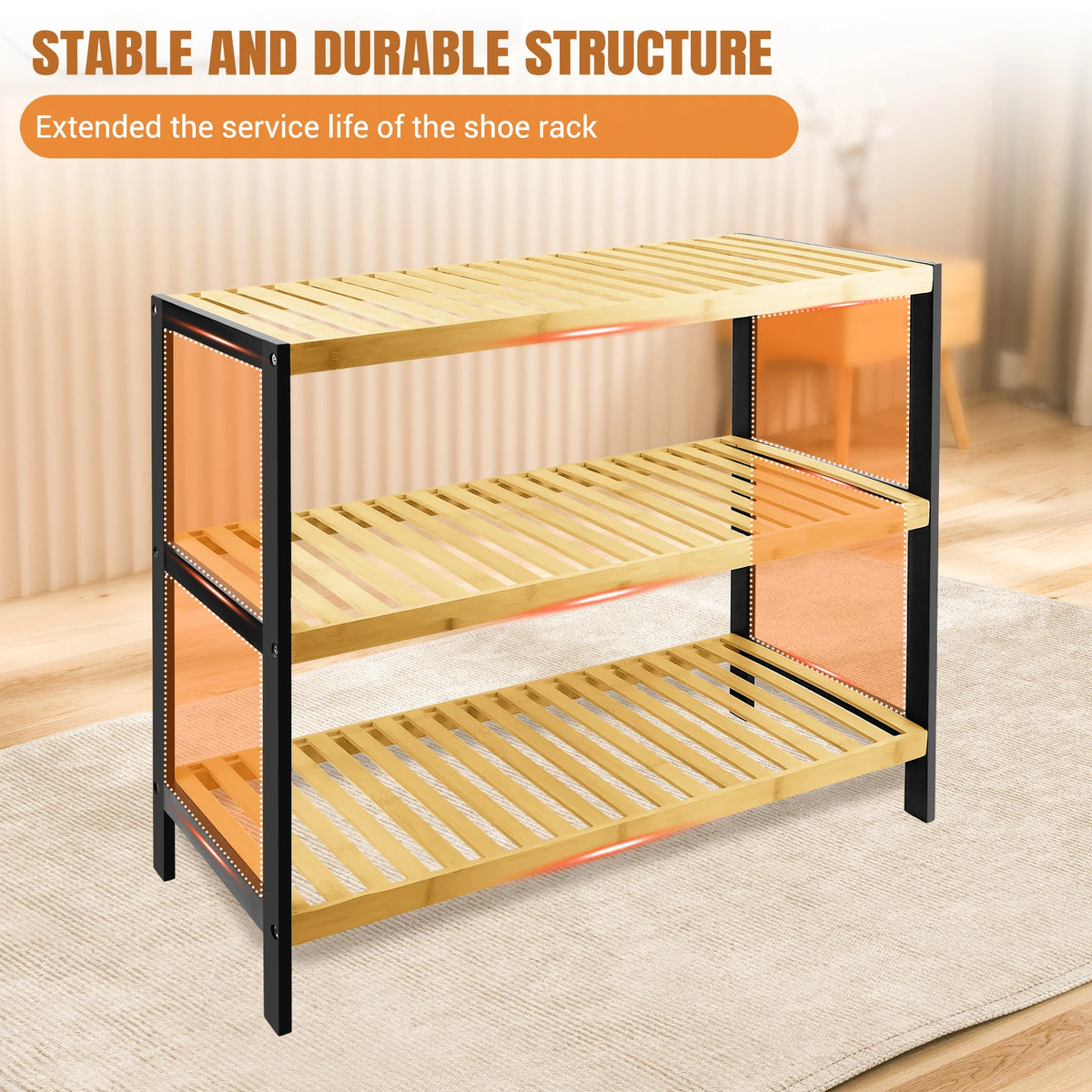 3 Tier Natural Bamboo Shoe Rack, Easy Assembly & Clean, Space-saving, Durable Shoe Racks Storage, Wooden Shoe Rack