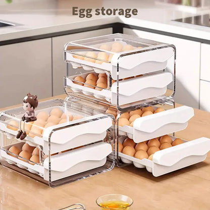 Double-Layer Pull-Out Egg Storage Box | 32 Compartments | Fridge Organiser