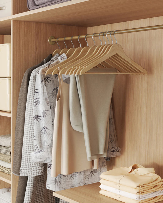 SONGMICS Wooden Hangers, Pack of 30, Coat Hangers, Pants Bar, 360° Swivel Hooks, Solid Birch Wood