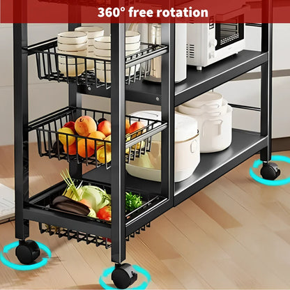 Wheeled Kitchen Storage Rack with Baskets – Multi-Tier Shelving Unit