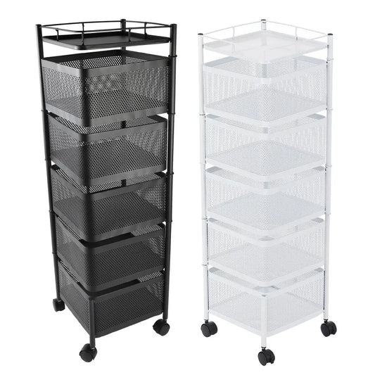 Multi-Layer Rotatable Storage Rack Kitchen Organizer Vegetable Basket Removable Household Rolling Storage Cart Trolley